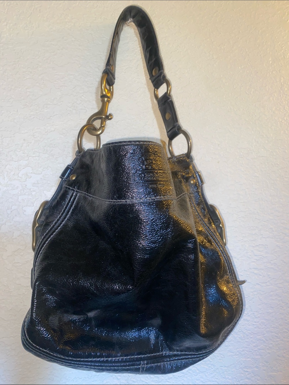 Coach Black Patent Leather Shoulder Bag with Gold Hardware